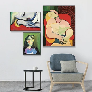 Picasso Unistanud Naine Abstraktne Lõuend Maali Kunst Seina Pildid elutuba Home Decor Plakatid Ja Pildid HD Põhjamaade Stiilis