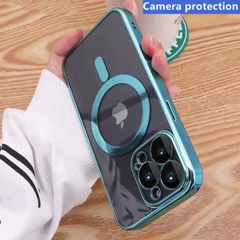 Mood Plaadistuse Jaoks Magsafe Case For iPhone 14 13 12 11 Pro Max Traadita Laadimise Magnet Pehme Kaas Koos Kaamera Objektiiv Protector